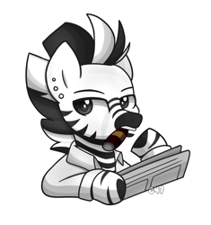 Size: 2986x3176 | Tagged: artist needed, safe, edit, imported from derpibooru, oc, oc only, oc:noir et blanc, semi-anthro, zebra, cigar, high res, investigator, newspaper, solo