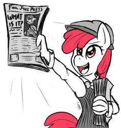 Size: 956x1008 | Tagged: safe, artist:ketirz, imported from derpibooru, apple bloom, anthro, female, hat, newsboy hat, newspaper, solo