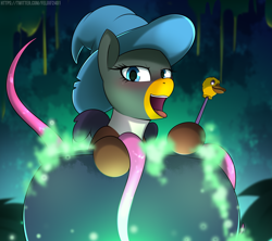 Size: 5415x4802 | Tagged: artist needed, safe, imported from derpibooru, oc, oc:duk, bird, duck, blushing, cane, cauldron, duk cane, halloween, holiday, nightmare night, quack, quak, spooky