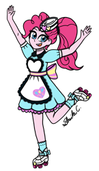 Size: 744x1280 | Tagged: safe, artist:iamsheila, imported from derpibooru, pinkie pie, equestria girls, 1950s, commission, commissioner:oddeyesdragoon, roller skates, server pinkie pie, solo, waitress
