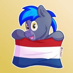 Size: 1800x1800 | Tagged: safe, artist:exobass, imported from derpibooru, oc, oc only, oc:proffy floyd, pony, dutch, flag, netherlands, smiling