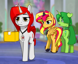 Size: 7200x5900 | Tagged: safe, artist:dacaoo, imported from derpibooru, sunset shimmer, oc, oc:sber, oc:yandex, alicorn, pony, unicorn, absurd resolution, alicornified, canon x oc, clothes, cyrillic, distracted boyfriend meme, dock, featureless crotch, female, glowing horn, horn, lesbian, lesbian in front of boys, looking at someone, looking back, magic, male, mare, ponified, race swap, russian, sber, sberbank, scarf, shimmercorn, stallion, straight, telekinesis, xk-class end-of-the-world scenario, yandex