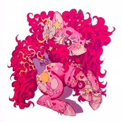 Size: 2048x2048 | Tagged: safe, artist:wiccafruit, imported from derpibooru, pinkie pie, earth pony, pony, accessories, accessory, alternate hairstyle, bandaid, bow, high res, smiling, solo, tail bow
