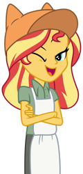 Size: 1024x2127 | Tagged: safe, artist:emeraldblast63, imported from derpibooru, sunset shimmer, equestria girls, boots, clothes, clothes swap, female, gloves, looking at you, motorcross, one eye closed, open mouth, open smile, purrito, shoes, smiling, smiling at you, solo, uniform, we bare bears, wink