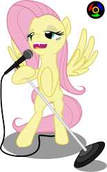 Size: 1771x2857 | Tagged: safe, artist:kyoshyu, imported from derpibooru, fluttershy, pony, bipedal, cute, cute little fangs, fangs, lidded eyes, microphone, simple background, singing, solo, transparent background, uvula