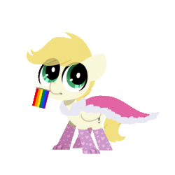 Size: 1000x1000 | Tagged: safe, artist:sugar morning, imported from derpibooru, oc, oc only, oc:exist, animated, cape, clothes, cute, flag, fluffy, gay pride flag, gif, griffequus, holding a flag, mittens, mouth hold, ocbetes, paws, pride, pride flag, simple background, transparent background