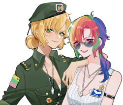 Size: 620x528 | Tagged: source needed, safe, artist:feifeiyouji, imported from derpibooru, applejack, rainbow dash, human, alternate universe, appledash, female, humanized, lesbian, shipping