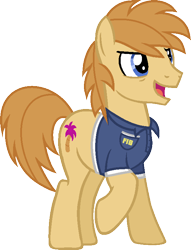 Size: 584x765 | Tagged: safe, artist:pegasski, artist:ponybasesrus, imported from derpibooru, oc, oc only, earth pony, pony, base used, clothes, earth pony oc, male, open mouth, open smile, raised hoof, smiling, solo, stallion
