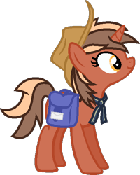 Size: 448x561 | Tagged: safe, artist:pegasski, artist:ponybasesrus, imported from derpibooru, oc, oc only, oc:softbox, pony, unicorn, bag, base used, eyelashes, female, hat, horn, looking up, mare, saddle bag, simple background, smiling, solo, transparent background, unicorn oc