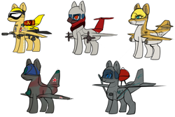 Size: 1500x1000 | Tagged: safe, artist:andromailus, oc, oc only, original species, plane pony, pony, cessna skyhawk, f-16, grill, me 262, mig-21, nazi, nuclear weapon, plane, political compass ponies, simple background, swastika, weapon, white background