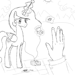 Size: 2000x2000 | Tagged: safe, artist:notawriteranon, imported from ponybooru, princess celestia, oc, oc:anon, human, pony, /sun/, blushing, hand, jewelry, marriage proposal, picnic, ring, sketch, wedding ring