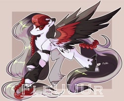 Size: 2644x2144 | Tagged: safe, artist:fleuuur, imported from derpibooru, oc, oc only, pegasus, pony, braid, chest fluff, ear fluff, flying, high res, obtrusive watermark, pegasus oc, solo, spread wings, unshorn fetlocks, watermark, wings