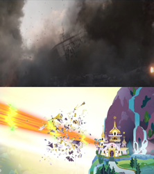 Size: 1920x2160 | Tagged: safe, edit, edited screencap, imported from derpibooru, screencap, the ending of the end, avengers, avengers headquarters, avengers: endgame, canterlot castle, comparison, destruction, marvel, marvel cinematic universe