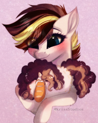 Size: 1752x2188 | Tagged: safe, artist:krissstudios, imported from derpibooru, oc, oc only, earth pony, pony, unicorn, bread, chubbie, female, food, mare