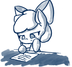 Size: 808x750 | Tagged: safe, artist:arielsbx, imported from derpibooru, apple bloom, earth pony, pony, bored, female, filly, pencil, solo