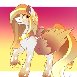 Size: 1080x1080 | Tagged: safe, artist:tessa_key_, imported from derpibooru, oc, oc only, pegasus, pony, abstract background, female, hoof fluff, mare, pegasus oc, peytral, raised hoof, signature, solo, wings