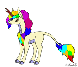 Size: 1750x1500 | Tagged: safe, artist:misskanabelle, imported from derpibooru, oc, oc only, kirin, cloven hooves, kirin oc, leonine tail, multicolored hair, rainbow hair, signature, simple background, transparent background