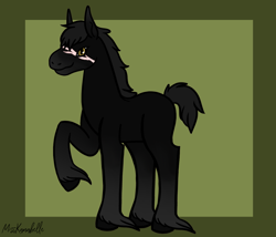Size: 1750x1500 | Tagged: safe, artist:misskanabelle, imported from derpibooru, oc, oc only, oc:onyx night, earth pony, pony, abstract background, earth pony oc, hoof fluff, male, raised hoof, scar, signature, stallion