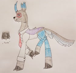 Size: 2868x2754 | Tagged: safe, artist:agdapl, imported from derpibooru, changedling, changeling, hybrid, crossover, high res, necktie, solo, species swap, spy, team fortress 2, traditional art