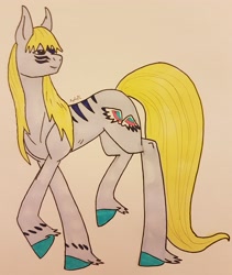 Size: 2676x3169 | Tagged: safe, artist:agdapl, imported from derpibooru, oc, oc only, earth pony, pony, earth pony oc, high res, looking back, raised hoof, signature, solo, traditional art, unshorn fetlocks