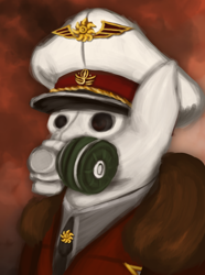 Size: 724x974 | Tagged: safe, artist:tekggd, imported from derpibooru, oc, oc only, pony, equestria at war mod, army, bust, clothes, gas mask, hat, mask, portrait, solar empire, uniform