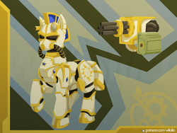 Size: 1600x1200 | Tagged: safe, artist:willoillo, imported from derpibooru, fallout equestria, armor, commission, minigun, power armor, reference, royal guard