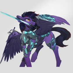 Size: 3000x3000 | Tagged: safe, artist:nsilverdraws, imported from derpibooru, imported from ponybooru, oc, oc only, oc:shadowsneak, pegasus, pony, armor, female, high res, mare, rapier, solo, sword, sword in mouth, weapon
