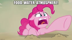 Size: 888x499 | Tagged: safe, edit, edited screencap, imported from derpibooru, screencap, pinkie pie, earth pony, pony, daring done?, season 7, caption, image macro, meme, open mouth, patty hype, spongebob squarepants, text