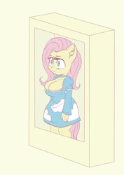 Size: 724x1024 | Tagged: safe, artist:snus-kun, imported from derpibooru, fluttershy, anthro, pegasus, big breasts, breasts, busty fluttershy, cleavage, clothes, digital art, doll, dress, female, solo, solo female, tail, thighs, toy, wide hips