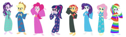 Size: 1280x385 | Tagged: safe, artist:brightstar40k, imported from derpibooru, applejack, fluttershy, kimono, pinkie pie, rainbow dash, rarity, sci-twi, starlight glimmer, sunset shimmer, twilight sparkle, alicorn, equestria girls, clothes, dress, eqg promo pose set, kimono (clothing), long dress, twilight sparkle (alicorn)