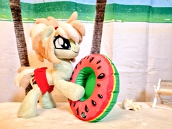 Size: 1024x768 | Tagged: safe, artist:xeto_de, imported from derpibooru, oc, oc:milli, pony, beach, eponafest, food, irl, photo, plushie, pool toy, watermelon