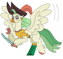 Size: 2623x2448 | Tagged: safe, artist:supahdonarudo, imported from derpibooru, captain celaeno, classical hippogriff, hippogriff, my little pony: the movie, amputee, crystal pegleg, ear piercing, earring, hat, high res, jewelry, peg leg, piercing, pirate, pirate hat, prosthetic leg, prosthetic limb, prosthetics, simple background, species swap, spread wings, sword, transparent background, weapon, wings