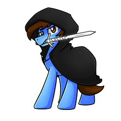 Size: 1240x1240 | Tagged: safe, artist:sugar morning, imported from derpibooru, oc, oc only, oc:pegasusgamer, pegasus, derpibooru community collaboration, badass, cloak, clothes, looking at you, simple background, sword, transparent background, weapon