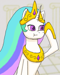 Size: 662x818 | Tagged: safe, artist:kvas!, imported from derpibooru, princess celestia, alicorn, pony, looking sideways, raised hoof, simple background, simple shading, solo