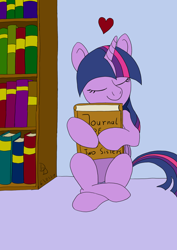 Size: 1358x1920 | Tagged: safe, artist:darkdabula, imported from derpibooru, twilight sparkle, alicorn, pony, book, bookhorse, bookshelf, sitting, solo, that pony sure does love books, twilight sparkle (alicorn)