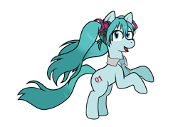 Size: 1226x875 | Tagged: safe, artist:scraggleman, imported from derpibooru, earth pony, pony, accessories, accessory, anime, hatsune miku, headphones, necktie, pigtails, simple background, solo, transparent background, vocaloid