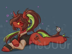 Size: 2732x2048 | Tagged: safe, alternate version, artist:fleuuur, imported from derpibooru, oc, oc only, pony, unicorn, clothes, curved horn, ear fluff, ear piercing, earring, eyebrows, heart, high res, horn, jewelry, necktie, obtrusive watermark, piercing, solo, suit, unicorn oc, watermark