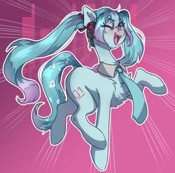 Size: 2048x2012 | Tagged: safe, artist:chibadeer, imported from derpibooru, kotobukiya, pony, anime, hatsune miku, headphones, high res, kotobukiya hatsune miku pony, necktie, ponified, solo, vocaloid