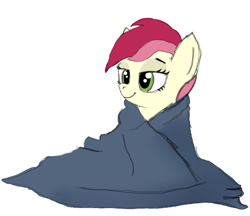 Size: 1156x1000 | Tagged: safe, roseluck, earth pony, pony, blanket, comfy, simple background, smiling, white background