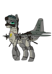 Size: 896x1280 | Tagged: safe, artist:andromailus, oc, oc only, oc:gladhand, original species, plane pony, pony, ac-130, female, green eyes, looking at you, plane, raised hoof, simple background, smiling, solo, transparent background