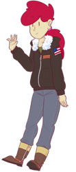 Size: 400x900 | Tagged: safe, artist:secretgoombaman12345, imported from derpibooru, apple bloom, human, bomber jacket, clothes, humanized, jacket, older, older apple bloom, simple background, solo, transparent background