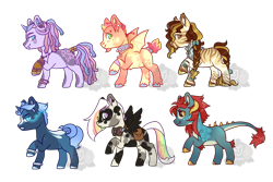 Size: 900x600 | Tagged: safe, artist:lavvythejackalope, imported from derpibooru, oc, oc only, bat pony, dracony, dragon, earth pony, hybrid, pegasus, pony, unicorn, base used, bat pony oc, bat wings, braid, earth pony oc, horn, pegasus oc, simple background, sombra eyes, transparent background, unicorn oc, wings