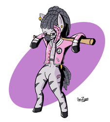 Size: 2781x3072 | Tagged: safe, artist:datzigga, imported from derpibooru, oc, oc only, oc:dizzy, semi-anthro, zebra, bipedal, dreadlocks, featureless crotch, frown, glasses, high res, letterman jacket, looking at you, piercing, solo, standing on two hooves, varsity jacket, zebra oc