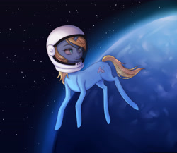 Size: 4600x4000 | Tagged: safe, artist:choipictr, imported from derpibooru, oc, oc only, oc:skydreams, pony, unicorn, absurd resolution, female, horn, looking back, mare, planet, smiling, solo, space, space helmet, stars, unicorn oc