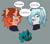 Size: 1280x1133 | Tagged: safe, artist:jolliapplegirl, imported from derpibooru, oc, oc:midsummer solstice, oc:toxic love, oc:wintertide solstice, changeling, hybrid, pegasus, pony, unicorn, blushing, curved horn, dialogue, horn, interspecies offspring, magical lesbian spawn, male, next generation, offspring, parent:mane-iac, parent:queen chrysalis, parents:chrysiac, speech bubble, stallion, word balloon