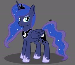 Size: 2496x2157 | Tagged: safe, artist:banquo0, imported from derpibooru, princess luna, alicorn, pony, crown, female, gray background, high res, jewelry, looking at you, regalia, show accurate, simple background, solo