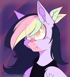 Size: 2341x2562 | Tagged: safe, artist:mediasmile666, imported from derpibooru, oc, oc only, pegasus, pony, abstract background, bust, eye clipping through hair, female, folded wings, frown, high res, mare, pegasus oc, solo, wings