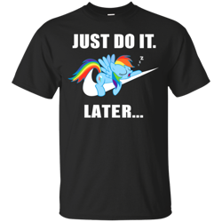 Size: 1155x1155 | Tagged: safe, imported from derpibooru, rainbow dash, pegasus, pony, backwards cutie mark, clothes, cute, dashabetes, eyes closed, female, just do it, mare, merchandise, nike, onomatopoeia, open mouth, procrastination, shirt, simple background, sleeping, solo, sound effects, t-shirt, transparent background, zzz