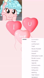 Size: 4096x7190 | Tagged: safe, edit, edited screencap, imported from derpibooru, screencap, cozy glow, balloon, cozybetes, cute, female, filly, heart, heart balloon, i love you, implied crime, pink background, pure concentrated unfiltered evil of the utmost potency, pure unfiltered evil, screenshots, simple background