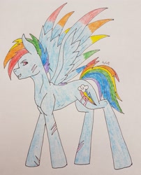 Size: 2715x3362 | Tagged: safe, artist:agdapl, imported from derpibooru, rainbow dash, pegasus, pony, female, high res, mare, scar, signature, solo, traditional art, wings
